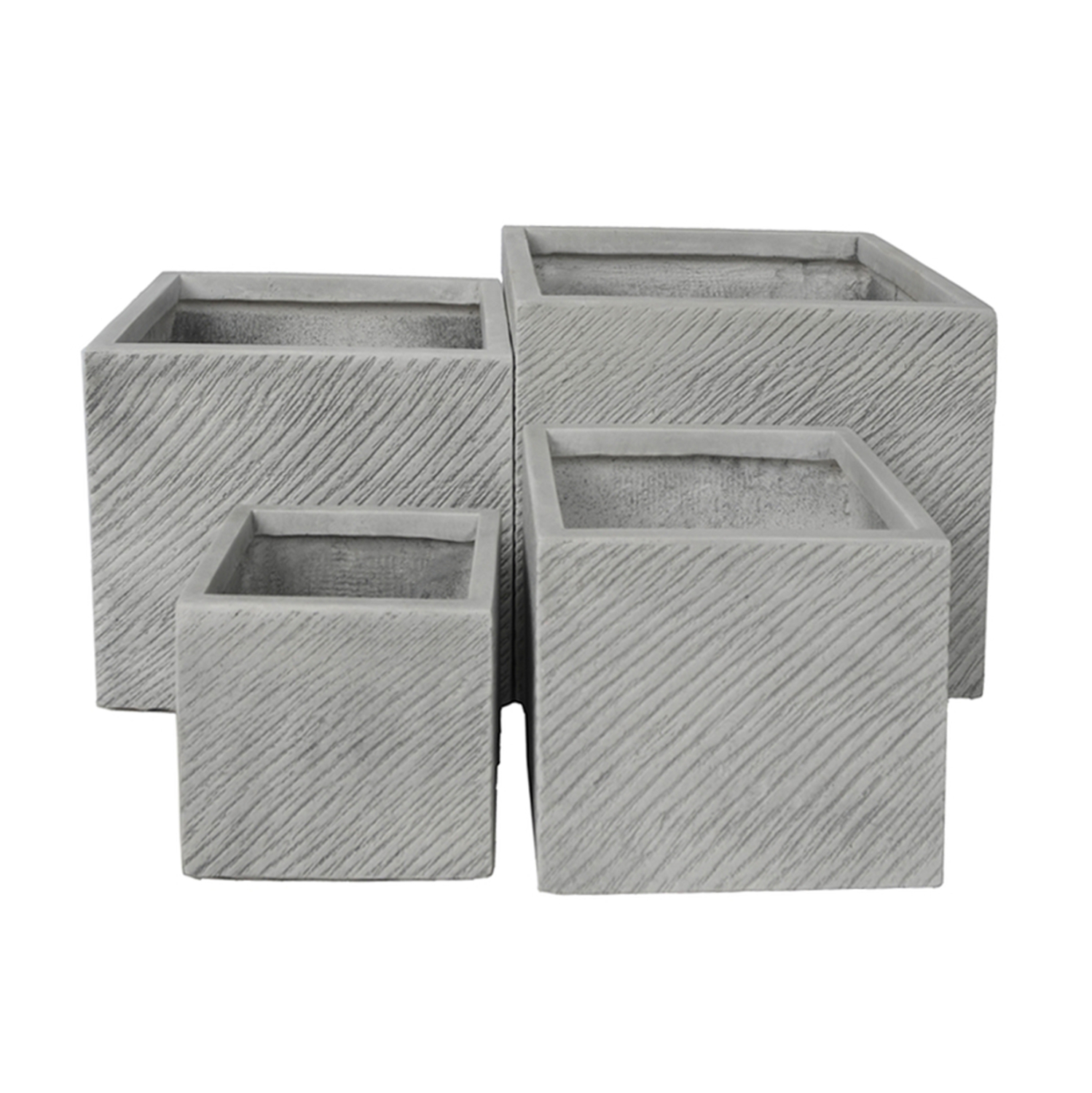 GARDEN PLANTERS SQUARE SET 4PCS GARDENER HM4730 FIBERCLAY IN GREY CEMENT 37x37x32Hcm.
