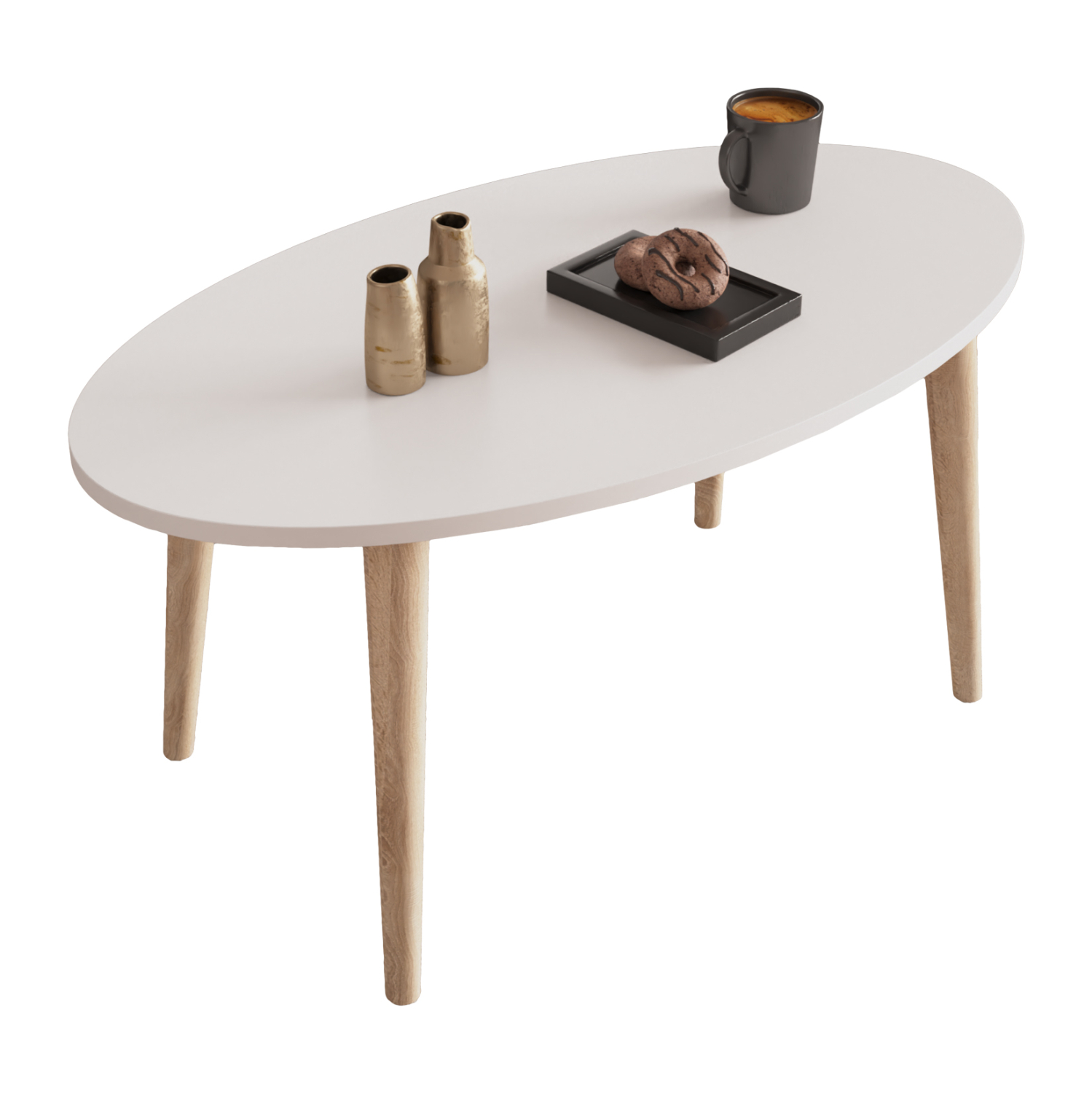 SET OF COFFEE TABLE & 3 SIDE TABLES VITAL HM18180.01 MELAMINE IN WHITE-WOODEN LEGS IN SONAMA