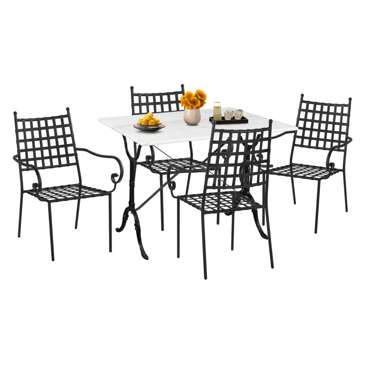 OUTDOOR DINING SET 5PCS HM11874 METAL-CAST IRON-WHITE MARBLE